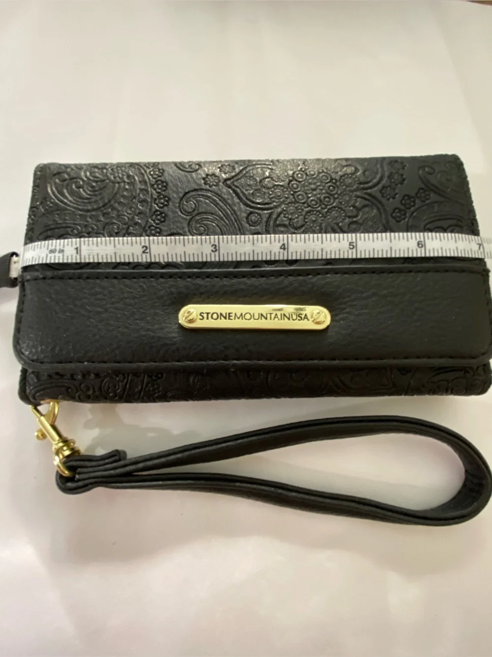 Stone Mountain  Embossed Leather Wristlet Wallet with Gold Hardware